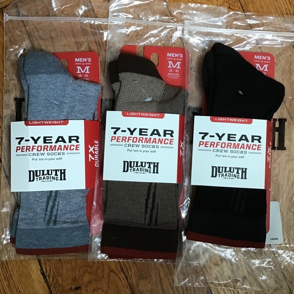 Duluth Men's 7-Year Lightweight Performance Crew Socks Gray Brown Black Medium - Picture 2 of 8